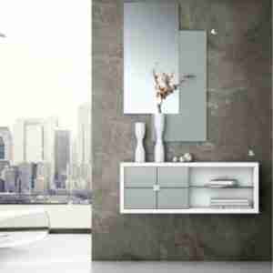 recibidor montado colgado lacado en blanco y plata