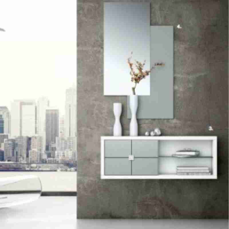 Recibidor colgado elegante 1 recibidor montado colgado lacado en blanco y plata