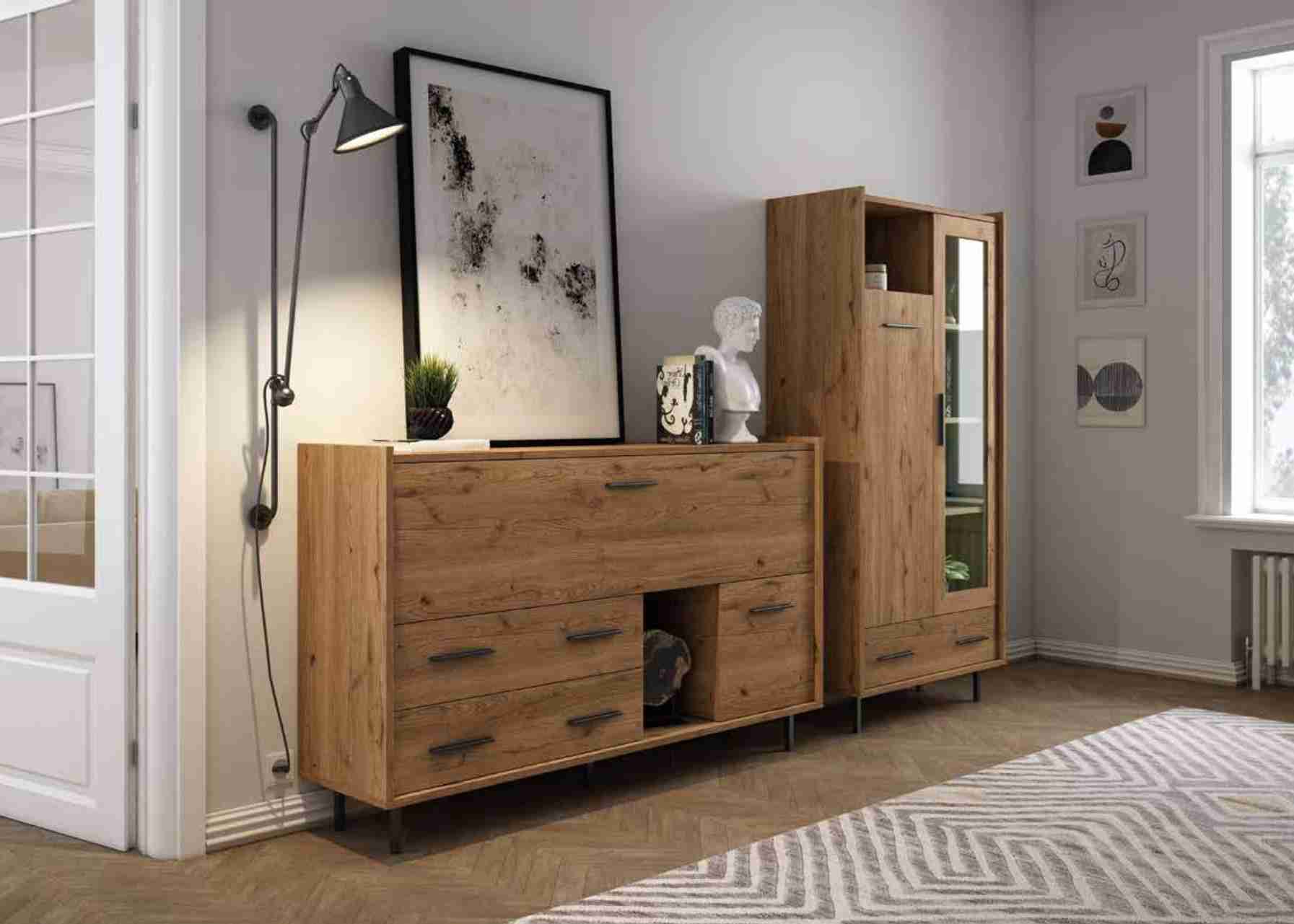 Salón moderno salermo piezas sueltas 3 aparador y vitrina montados en salermo