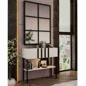 Recibidor con espejo tipo ventana montada